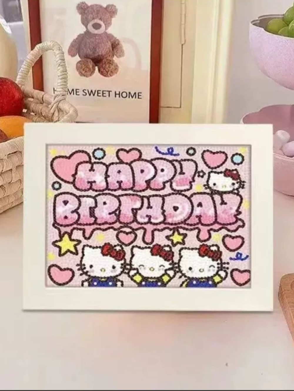 Brand New DIY Hello Kitty Happy Birthday Diamond Beads Art With Frame